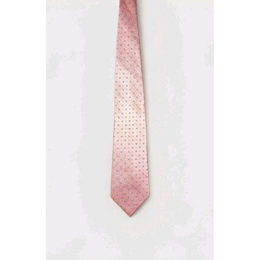 British Oxford Mens 100% Silk Tie Pink Blue Geometric Designed London Necktie